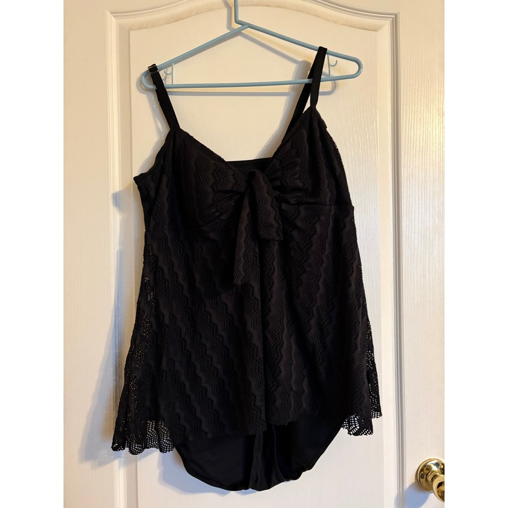 Cromer Resortwear Black Crochet Lace Bow Front One Piece Swimdress Swimsuit‎ 2X
